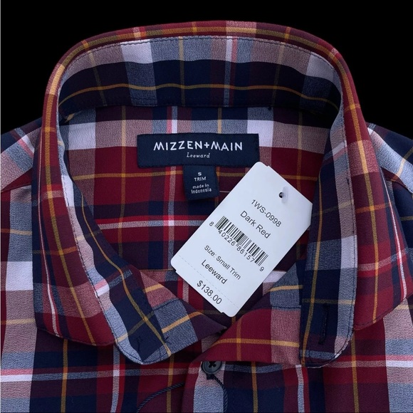 Mizzen+Main Leeward Trim Fit Plaid Button Front Shirt Dark Red Size Small $138 - Picture 8 of 8